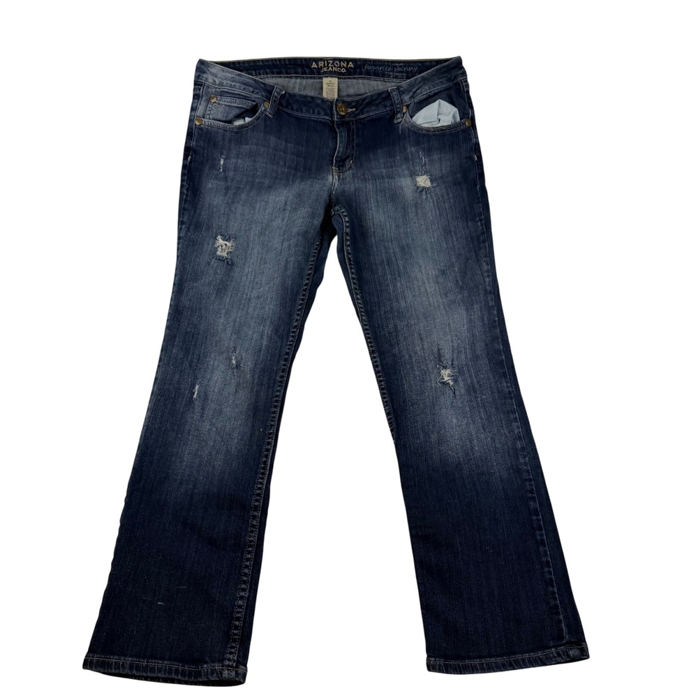 Arizona Jean Co Favorite Skinny Jeans Womens 15 Short Dark Wash Distressed Blue